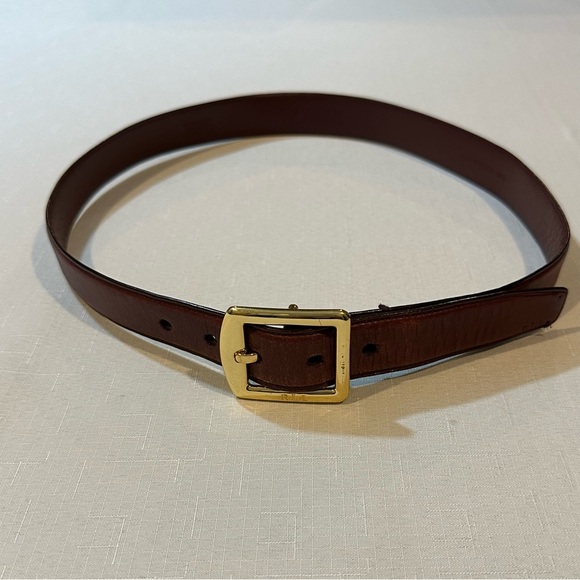 Lauren Ralph Lauren Brown Leather Belt Gold RLL Buckle Women’s Medium - Picture 2 of 16